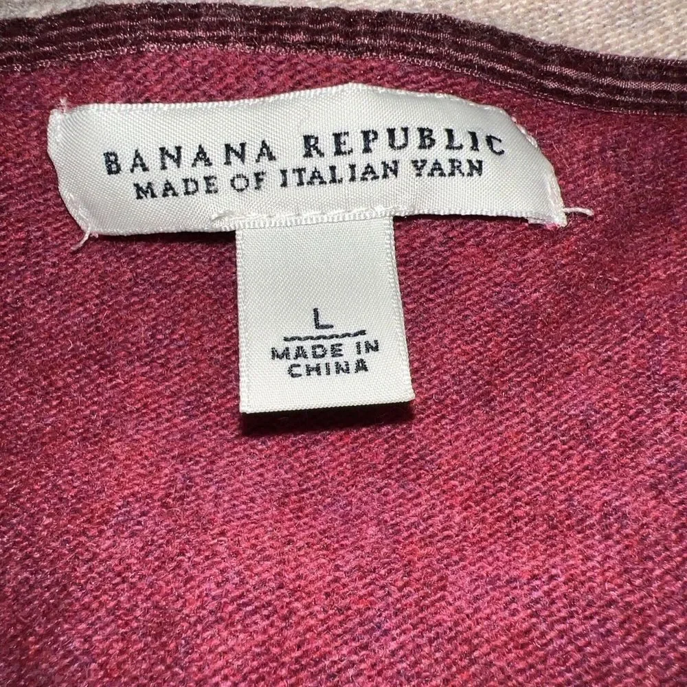 Banana Republic Women V-Neck Double Trim Sweater Sz L Pink‎ Cashmere/Wool Blend